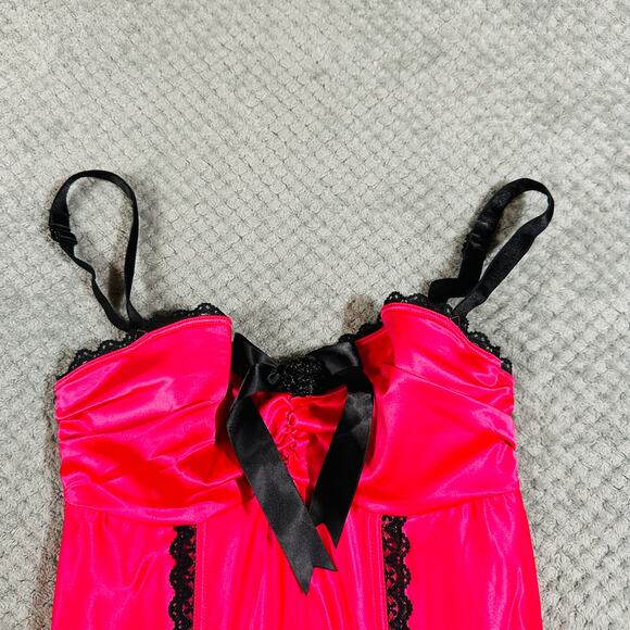 vintage y2k cacique nwt hot pink/black lacy corset tank top 14/16 - Picture 3 of 4